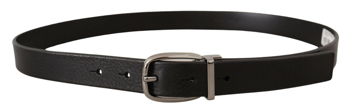 Elegant Black Leather Belt with Metal Buckle